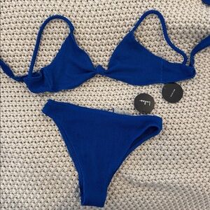 NWT Lulus Turn of the Tides Royal Blue Crinkled Bikini Set- size Medium